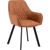 SalesFever Gestoffeerde stoel set van 2 met armleuningen | microvezel bekleding | zwart metalen frame | ruitstiksel op rugleuning | lichtbruin - meerkleurig Multi-materiaal 389829