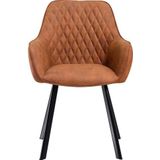 SalesFever Gestoffeerde stoel set van 2 met armleuningen | microvezel bekleding | zwart metalen frame | ruitstiksel op rugleuning | lichtbruin - meerkleurig Multi-materiaal 389829