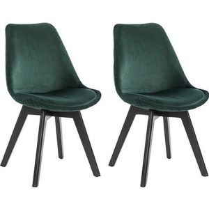 SalesFever Gestoffeerde stoel set van 2 | Fluweel-look stof | Zwart beukenhouten frame | Honingraat stiksel | B 49 x D 57 x H 84 cm | Groen - groen Multi-materiaal 389881