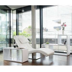 SalesFever Relax ligstoel met nekkussen | hoes kunstleer | frame van roestvrij staal | B 60 x D 170 x H 82 cm | wit - wit Synthetisch materiaal 399477