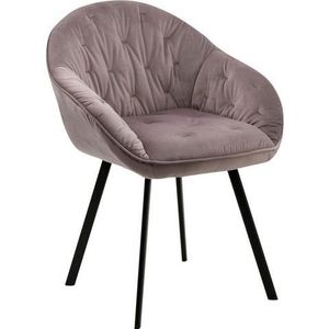 SalesFever Beklede stoel set van 2 met armleuningen | Fluweelachtige stof | Zwart metalen frame | Diamond quilting | B 62 x D 66 x H 83 cm | Roze - roze Multi-materiaal 389959