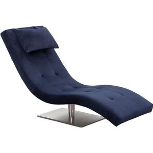 SalesFever Relax ligstoel met nekkussen | fluweelachtige stof | roestvrijstalen frame | B 60 x D 170 x H 82 cm | blauw - blauw Polyester 390344