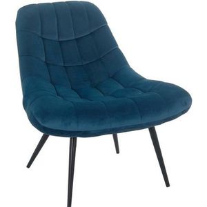 SalesFever Loungestoel met XXL-zitting | fluweelachtige stoffen bekleding | zwart metalen frame | weelderige quilting | B 76 x D 87 x H 86 cm | blauw - blauw Polyester 390535