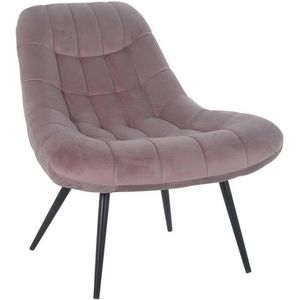 SalesFever loungestoel met XXL-zitting | fluweelachtige stoffen bekleding | zwart metalen frame | weelderige quilting | B 76 x D 87 x H 86 cm | roze - roze Polyester 390566
