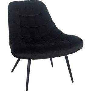 SalesFever loungestoel met XXL-zitting | fluweelachtige stoffen bekleding | zwart metalen frame | weelderige quilting | B 76 x D 87 x H 86 cm | zwart - zwart Polyester 390573