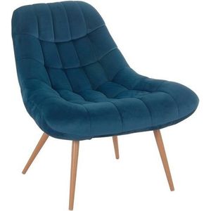 SalesFever loungestoel met XXL-zitting | bekleding stof in fluweellook | metalen frame in houtlook | weelderige quilting | blauw - blauw Polyester 390597