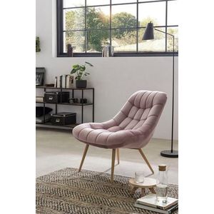 SalesFever loungestoel met XXL-zitting | fluweelachtige stoffen bekleding | houtlook metalen frame | weelderige quilting | roze - roze Polyester 390627