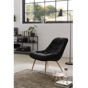 SalesFever Loungestoel met XXL-zitting | stof in fluweellook | metalen frame in houtlook | weelderige quilting | zwart - zwart Polyester 390634