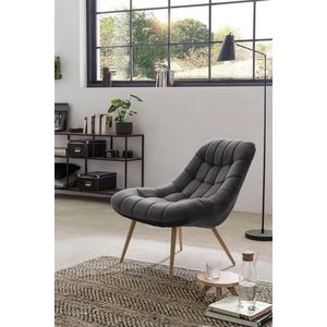 SalesFever loungestoel met XXL-zitting | bekleding van fluweelachtige stof | frame van houtlook metaal | weelderige quilting | grijs - grijs Polyester 390641