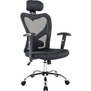 SalesFever bureaustoel met armleuningen en hoofdsteun | hoes mesh | chroom frame | in hoogte verstelbaar | B 65 x D 60 x H 114 - 124 cm | zwart - zwart Polyester 390931