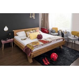 SalesFever Beam Bed 140 x 200 cm | vurenhout | massief hout | schuine poten | B 158 x D 218 x H 90 cm | naturel - beige Hout 390870