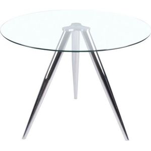 SalesFever Bistro eettafel rond Ø 100 cm | tafelblad glas | onderstel chroom | B 100 x D 100 x H 75 cm | transparant chroom - zilver Glas 391372