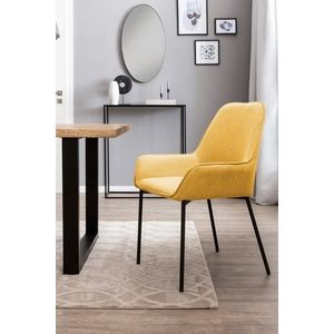SalesFever Gestoffeerde stoel set van 2 | fauteuil met structuurstof | frame metaal zwart mat | B 56 x D 54 x H 90 cm | mosterdgeel - geel Textiel 391990