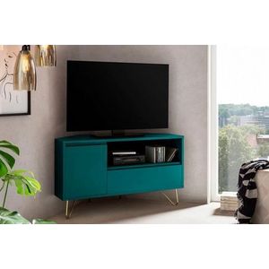 SalesFever TV lowboard van MDF | met deur, klapplank en open vak | poten metaal met messing legering | B 100 x D 50 x H 58 cm | blauw - blauw Hout 393635