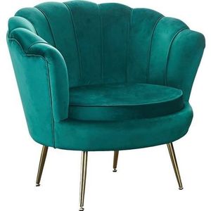 SalesFever Shell fauteuil | hoes fluwelen stof | frame metaal goudkleurig | B 78 x D 76 x H 78,5 cm | groen - groen Polyester 394175
