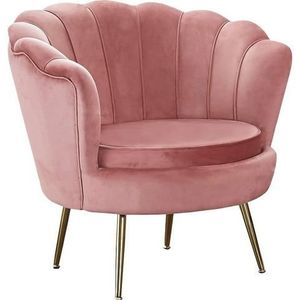 SalesFever Shell fauteuil | hoes fluwelen stof | frame metaal goudkleurig | B 78 x D 76 x H 78,5 cm | roze - roze Polyester 394182