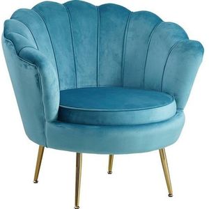 SalesFever Shell fauteuil | hoes velours stof | frame metaal goudkleurig | B 78 x D 76 x H 78,5 cm | blauw - blauw Polyester 394205