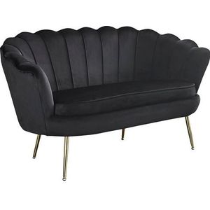 SalesFever schelp sofa | fluwelen stoffen hoes | goudkleurig metalen frame | B 136 x D 77 x H 78 cm | zwart - zwart Polyester 394250