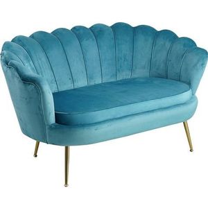 SalesFever schelp sofa | fluwelen stoffen hoes | goudkleurig metalen frame | B 136 x D 77 x H 78 cm | blauw - blauw Polyester 394267