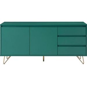 SalesFever dressoir van MDF | 2 deuren en 3 laden | poten metaal met messing legering | B 150 x D 40 x H 70 cm | groen - groen Hout 395073