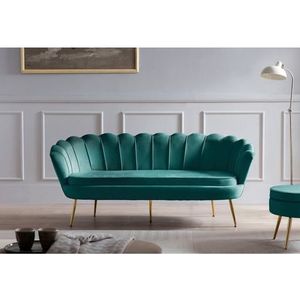 SalesFever Shell Sofa | 3-zits | hoes fluweel-stof groen | frame metaal goudkleurig | B 180 x D 76 x H 78 cm - groen Multi-materiaal 395288