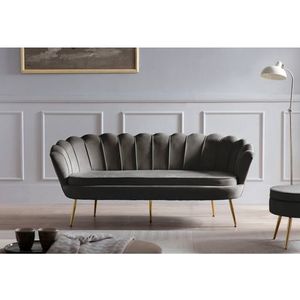 SalesFever Shell Sofa | 3-zits | hoes fluweelstof zwart | frame metaal goudkleurig | B 180 x D 76 x H 78 cm - zwart Multi-materiaal 395301