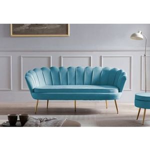 SalesFever Shell Sofa | 3-zits | hoes fluweelstof blauw | frame metaal goudkleurig | B 180 x D 76 x H 78 cm - blauw Multi-materiaal 395318