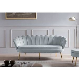 SalesFever Shell Sofa | 3-zits | hoes fluweelstof lichtgrijs | frame metaal goudkleurig | B 180 x D 76 x H 78 cm - grijs Multi-materiaal 395325
