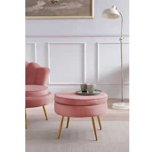 SalesFever Seating poef | rond | hoes fluweel stof rose | frame metaal goudkleurig | B 52 x D 52 x H 41 cm - roze Multi-materiaal 395356