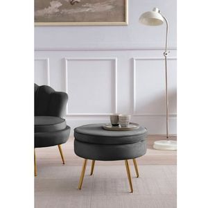 SalesFever Seating poef | rond | hoes fluweel stof zwart | frame metaal goudkleurig | B 52 x D 52 x H 41 cm - zwart Multi-materiaal 395363