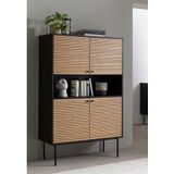 Highboard - Zwart - MDF met Melamine - Eiken Houtfineer