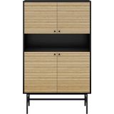 Highboard - Zwart - MDF met Melamine - Eiken Houtfineer