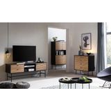 Highboard - Zwart - MDF met Melamine - Eiken Houtfineer