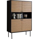 Highboard - Zwart - MDF met Melamine - Eiken Houtfineer