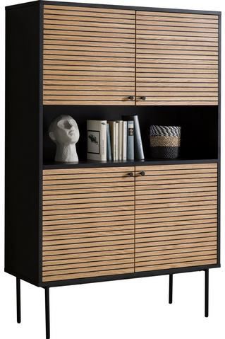 Highboard - Zwart - MDF met Melamine - Eiken Houtfineer