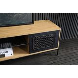 SalesFever Lowboard, Kommode mit mattschwarzem Einsatz aus Polyrattan, Fernsehtisch