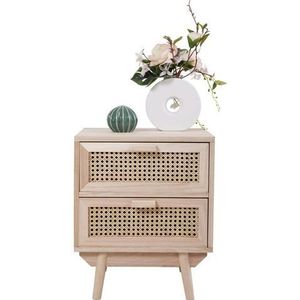 SalesFever nachtkastje met rotan front | 2 laden | corpus MDF | poten Paulownie hout | B 42 x D 36 x H 50 cm | natuur - beige Vervaardigd hout 396292