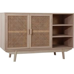 SalesFever dressoir met rotan front | 2 deuren, 3 open vakken | corpus MDF | poten Paulownie hout | B 100 x D 36 x H 65 cm | naturel - beige Vervaardigd hout 396322