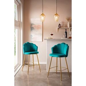 SalesFever Barkruk Shell Design | Set van 2 | Fluweel | B 52 x D 54 x H 100 cm | Groen - groen Multi-materiaal 396377