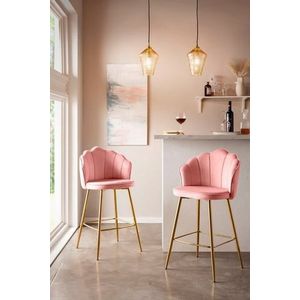 SalesFever Barkruk Shell Design | Set van 2 | Fluweel | B 52 x D 54 x H 100 cm | Roze - roze Multi-materiaal 396384
