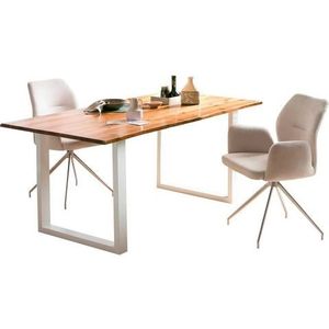 SalesFever Acacia houten eettafel | 200 x 100 cm | 26 mm tafelblad | metalen onderstel | natuurlijke kleur - wit - meerkleurig Multi-materiaal 398913