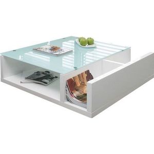 SalesFever salontafel met 3 planken | 12 mm veiligheidsglas tafelblad | B 100 x D 100 x H 30 cm | wit - wit Multi-materiaal 399712