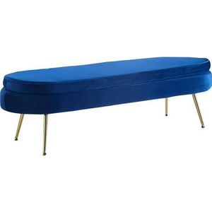 SalesFever Zitpoef ovaal lang | met hoog zitkussen | hoes fluweel | poten metaal | B 142 x D 45 x H 41 cm | donkerblauw - goudkleurig - meerkleurig Multi-materiaal 371862