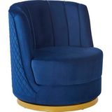 SalesFever Draaibare fauteuil | 360° draaibaar | met ruitpatroon | fluwelen bekleding | metalen voet | donkerblauw - goudkleurig - Multi-materiaal 372036