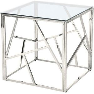SalesFever salontafel | tafelblad 8 mm veiligheidsglas | frame roestvrij staal | vierkant | B 55 x D 55 x H 55 cm | zilverkleurig - helder - zilver Multi-materiaal 371572