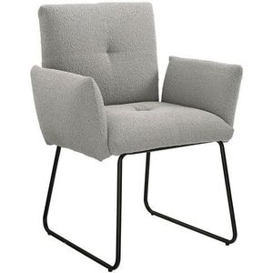 SalesFever fauteuil | met golfsteun | stoelhoes bouclé stof | metalen sledevoet | B 73,5 x D 64,5 x H 87 cm | lichtgrijs - mat zwart - meerkleurig Multi-materiaal 369579