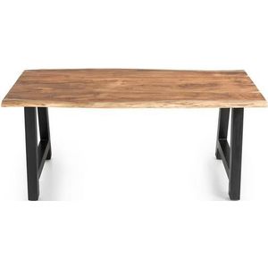 SalesFever tafel acacia massief natuur boomrand 3,5 cm dik 240 x 110 A-frame zwart - meerkleurig Multi-materiaal 369142