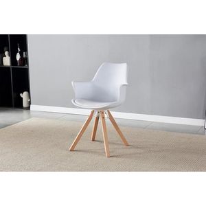 SalesFever fauteuil met kunststof schaal | set van 2 | kunstlederen zitting | beukenhouten poten | B 58 x D 61 x H 84 cm | wit - eikenkleurig - meerkleurig Multi-materiaal 368978