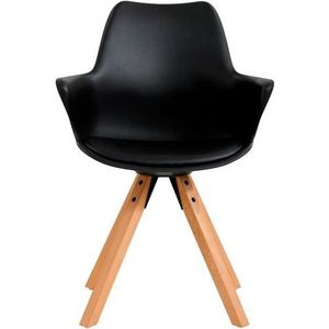 SalesFever fauteuil met kunststof kuip | set van 2 | zitting van imitatieleer | poten van beukenhout | B 58 x D 61 x H 84 cm | zwart - eikenkleurig - meerkleurig Multi-materiaal 368992