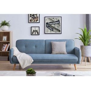 SalesFever Sofa 3-zits | met slaapfunctie | bekleding structuurstof | poten hevea hout | B 188 x D 85 x H 80 cm | blauw - natuurlijk - 368657